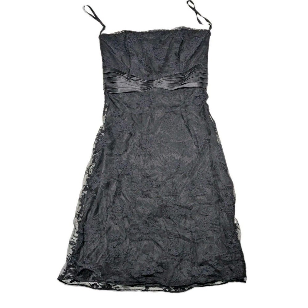 White House Black Market Women Black Strapless Lace Cocktail A Line Dress Size 4